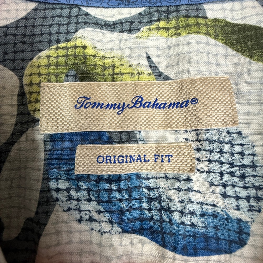 Tommy Bahama Men's Floral Silk Button Up Shirt‎ Large Blue Green White - Picture 3 of 8
